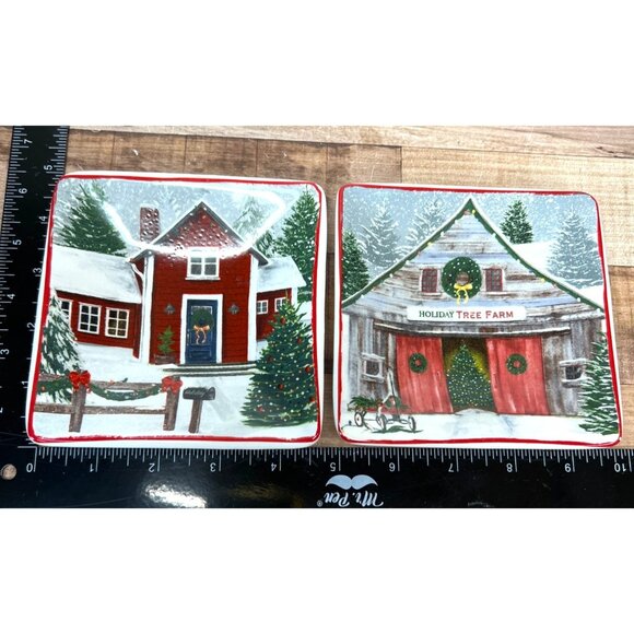 Set Of 2 Nantucket Holiday Ceramic Coasters 4.5'' Square - Picture 5 of 5